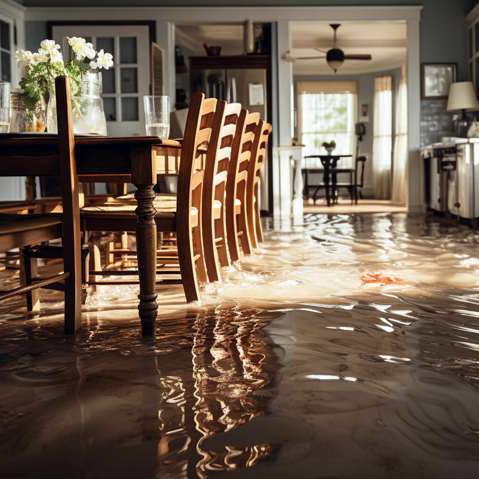 a beautiful dining room being flooded and needing to make claim on personal flood insurance
